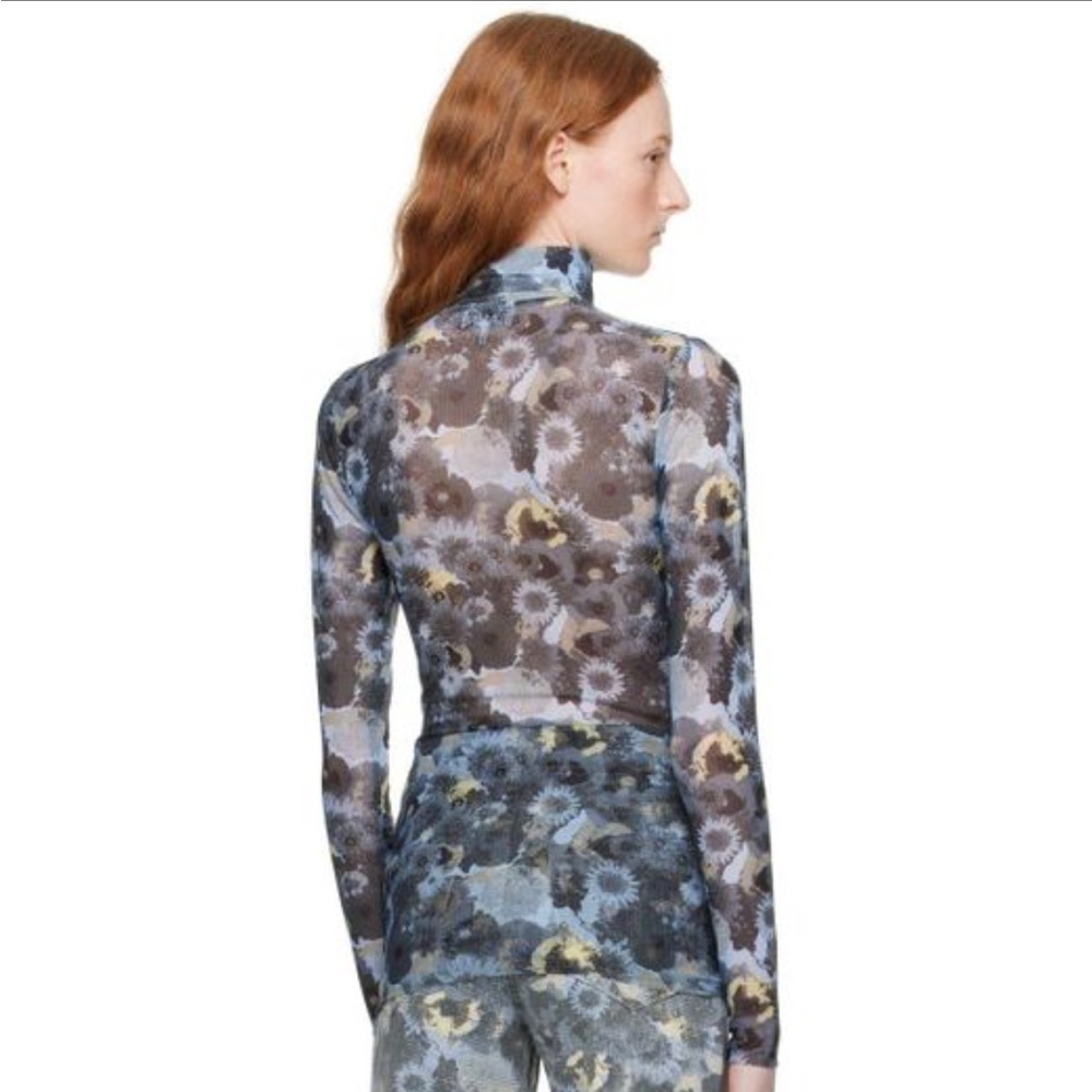 GANNI Blue Floral Turtleneck Size 34